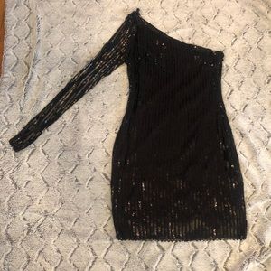 Boohoo night sequenced dress one shoulder